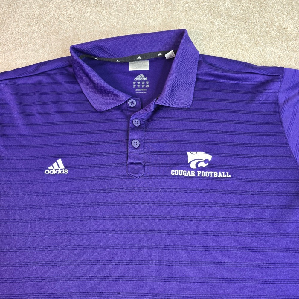 Adidas Cougar Football Polo Shirt Mens 3XL Purple Striped Short Sleeve Athletic